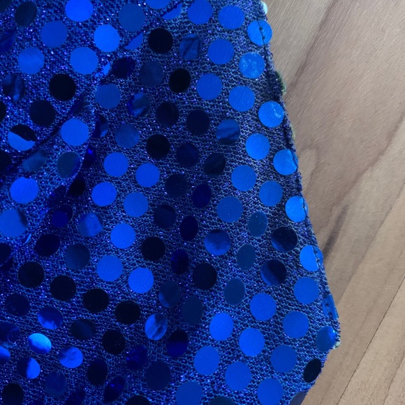 Long Cobalt Blue Sequin Dress Dramatic Slit - Picture 5 of 12